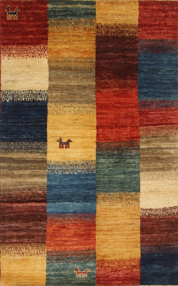 Afghan Gabbeh rug knotted by hand with hand-spun, vegetable-dyed wool.