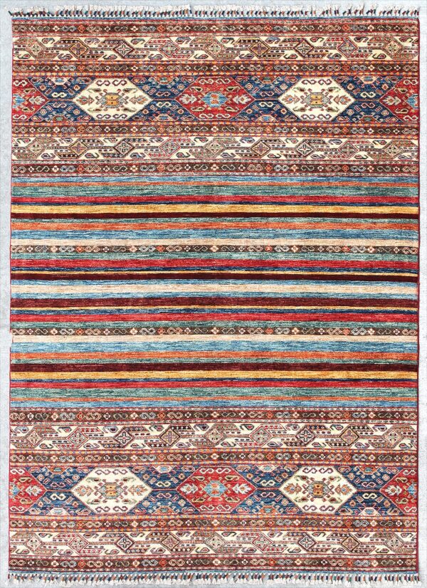 Afghan tribal Khorjin rug knotted by hand with hand-carded, hand-spun, vegetable-dyed wool.
