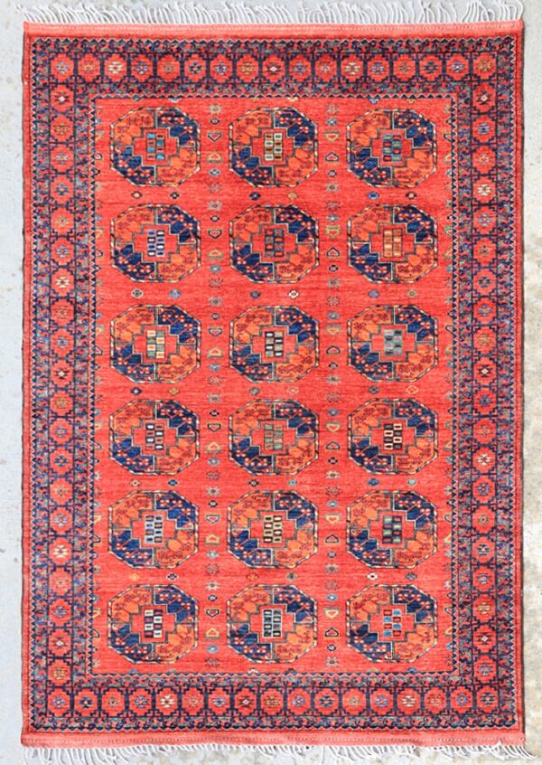 Afghan Turkoman Ersari Gul-i-Gul rug hand-knotted with hand-carded, hand-spun, vegetable-dyed wool.