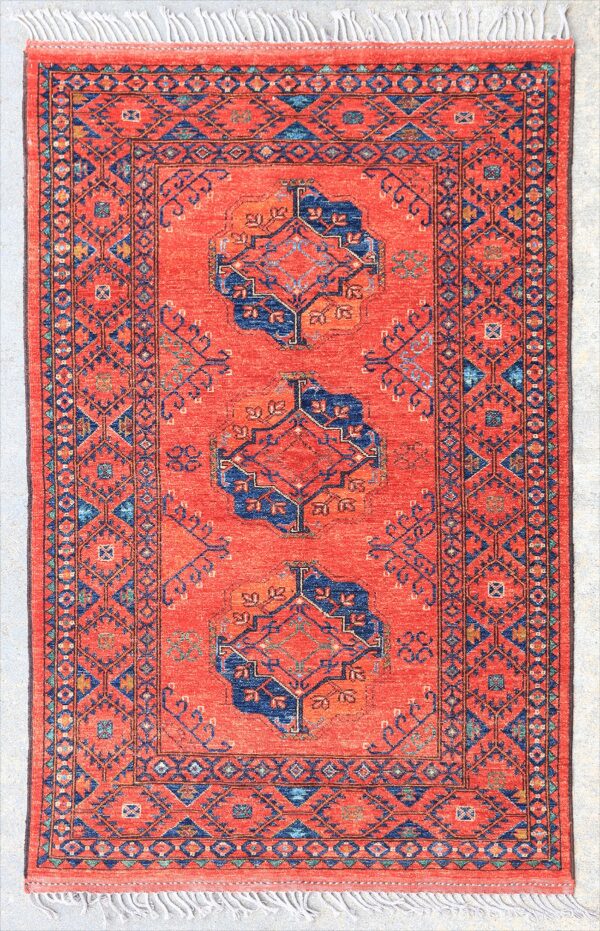 Afghan Turkoman Ersari Gul-i-Gul rug hand-knotted with hand-carded, hand-spun, vegetable-dyed wool.