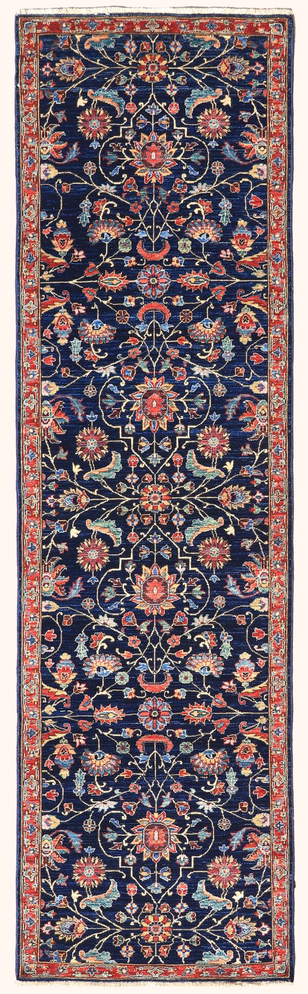 Afghan Isfahan rug knotted by hand with hand-carded, hand-spun, vegetable-dyed wool.