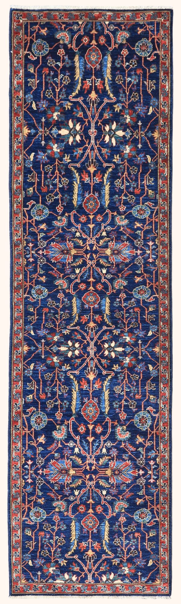Afghan all-over Ferahan rug knotted by hand with hand-carded, hand-spun, vegetable-dyed wool. A classic floral design.