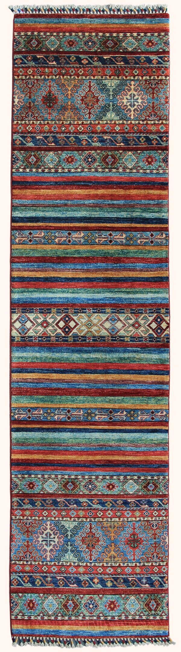 Afghan tribal Khorjin rug knotted by hand with hand-carded, hand-spun, vegetable-dyed wool.