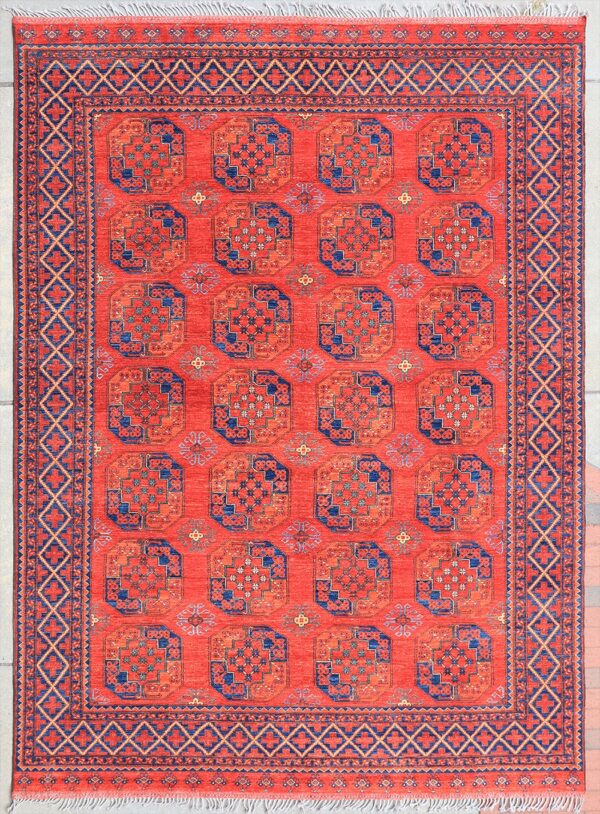 Afghan Turkoman Gul-i-Gul rug hand-knotted with hand-carded, hand-spun, vegetable-dyed wool.
