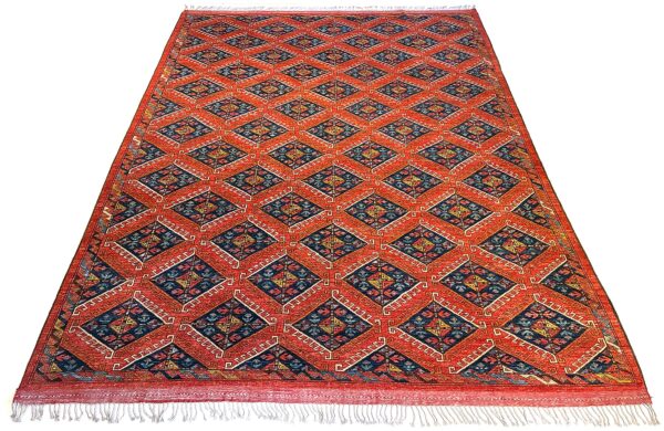 Afghan Turkoman Yomud rug knotted by hand with hand-carded, hand-spun, vegetable-dyed wool.