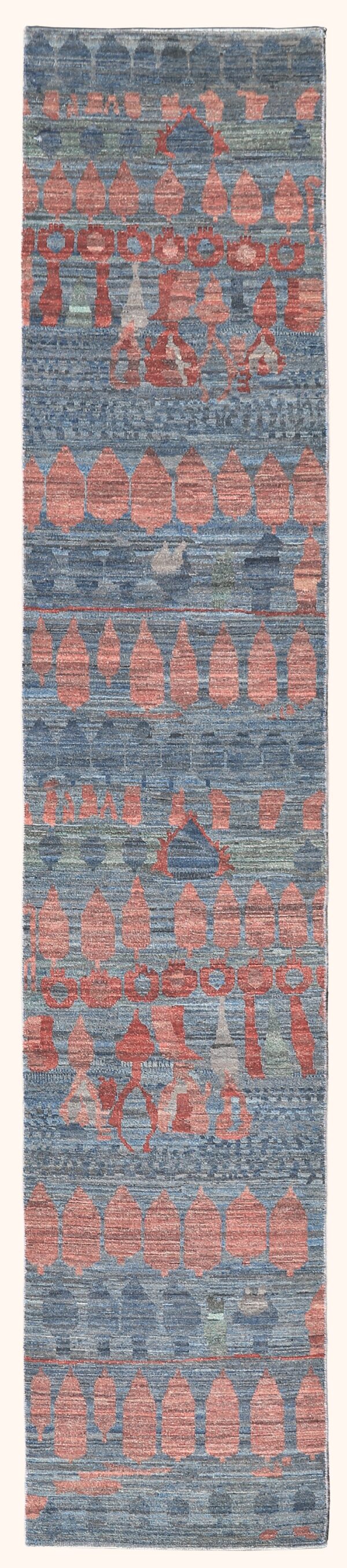 Afghan Gabbeh rug knotted by hand with hand-carded, hand-spun, vegetable-dyed wool.