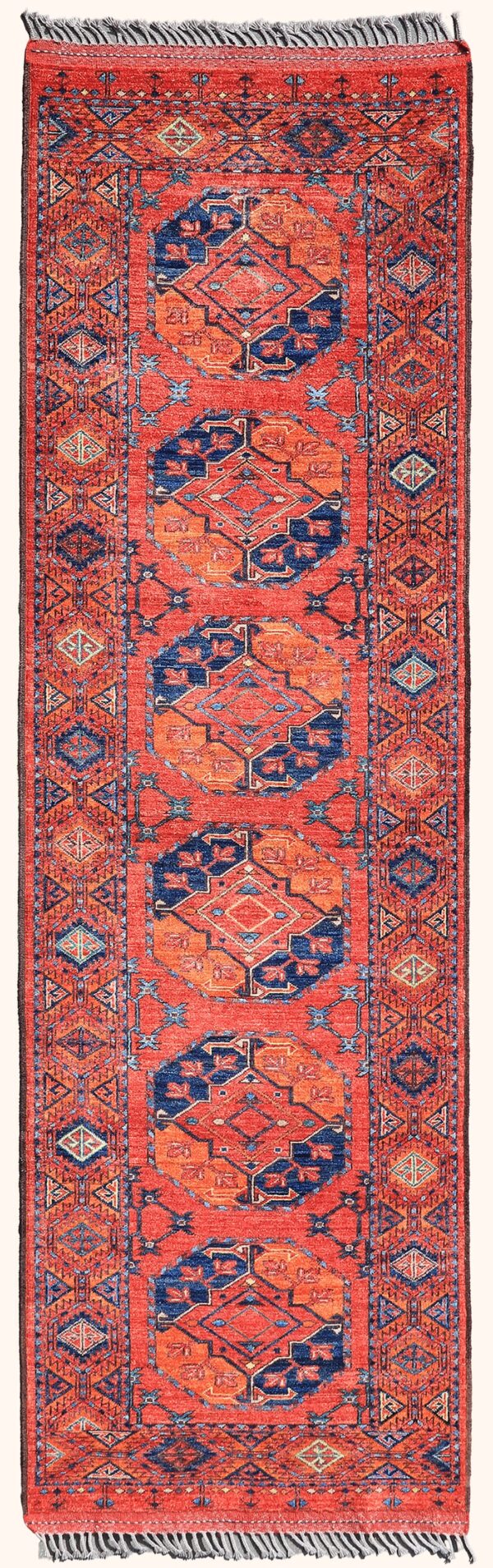 Afghan Turkoman Ersari Gul-i-Gul rug hand-knotted with hand-carded, hand-spun, vegetable-dyed wool.