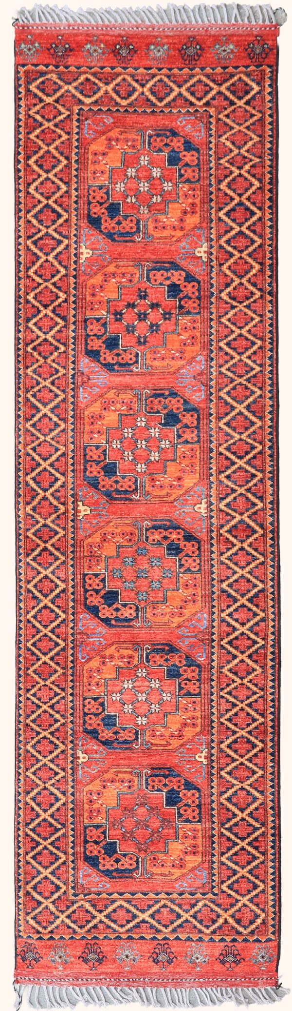 Afghan Turkoman Ersari Gul-i-Gul rug hand-knotted with hand-carded, hand-spun, vegetable-dyed wool.