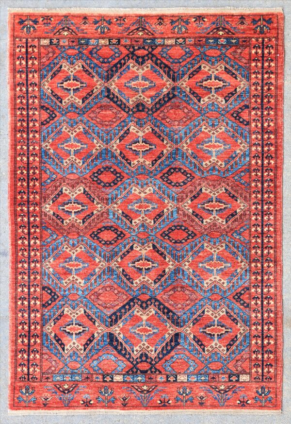Afghan Turkoman Beshir rug knotted by hand with hand-carded, hand-spun, vegetable-dyed wool.