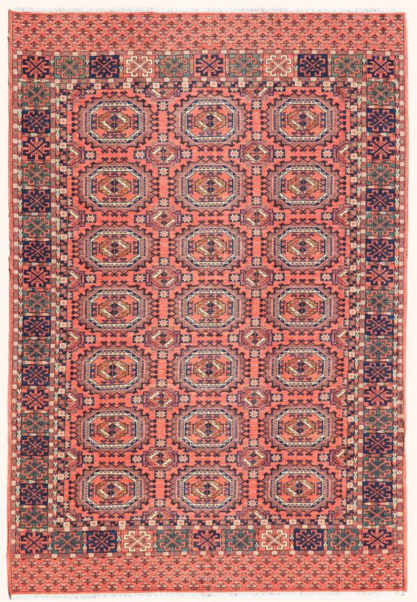 Afghan Turkoman Salor Gul rug knotted by hand with hand-carded, hand-spun, vegetable-dyed wool.
