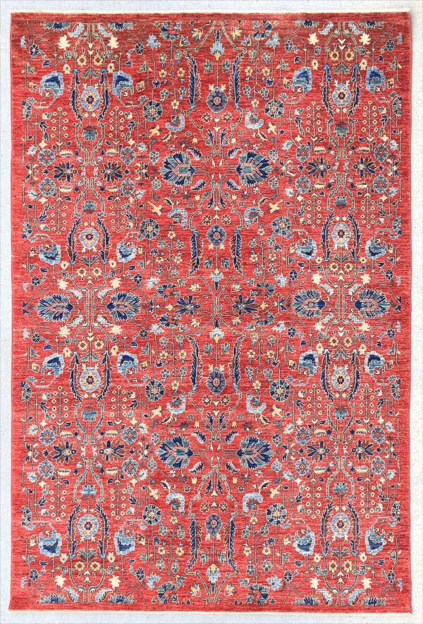 Afghan Ferahan rug knotted by hand with hand-carded, hand-spun, vegetable-dyed wool. A classic floral design.