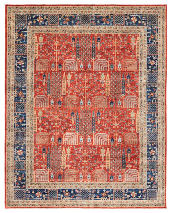 Afghan Bakshaish garden rug knotted by hand with hand-carded, hand-spun, vegetable-dyed wool. All-over tree of life motifs.