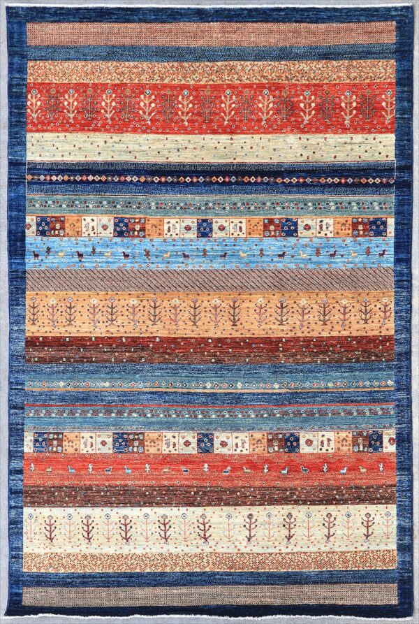 Afghan Gabbeh rug knotted by hand with hand-carded, hand-spun, vegetable-dyed wool.