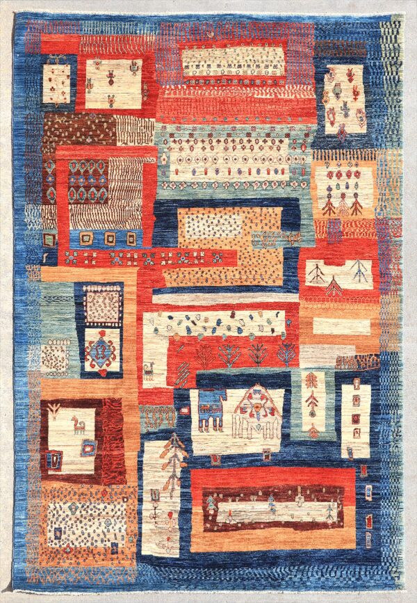 Afghan Gabbeh rug knotted by hand with hand-carded, hand-spun, vegetable-dyed wool.
