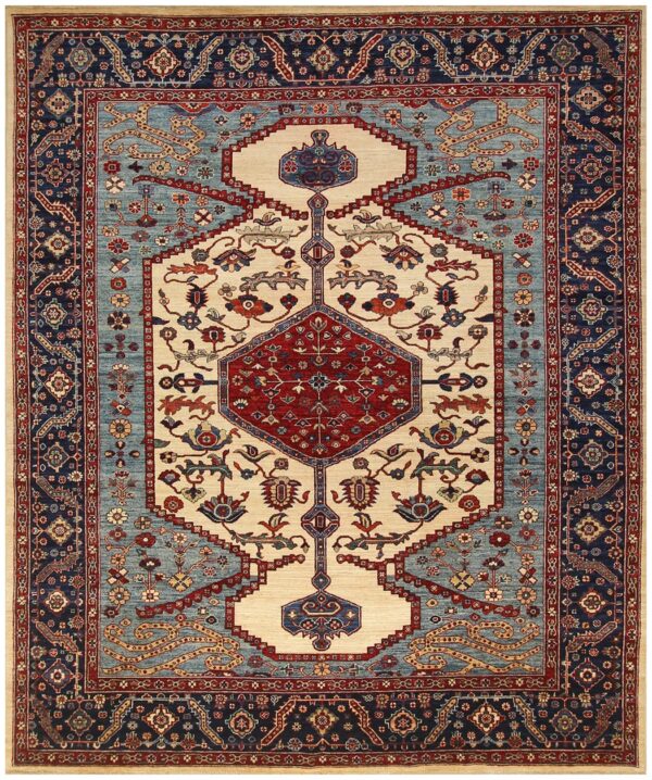 Afghan Bakshaish center medallion rug knotted by hand with hand-spun, vegetable-dyed wool.