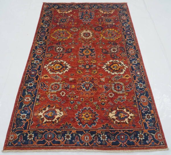 Afghan Mahal rug hand-knotted with hand-carded, hand-spun, vegetable-dyed wool.