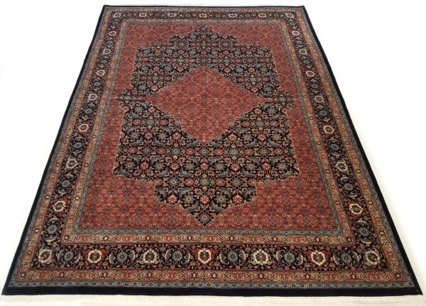 India center medallion Bijar rug knotted by hand with hand-carded, hand-spun, vegetable-dyed wool.