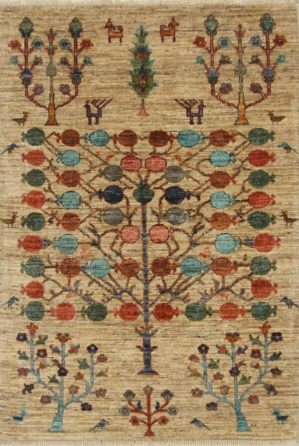 Afghan Gabbeh rug knotted by hand with hand-spun, vegetable-dyed wool.