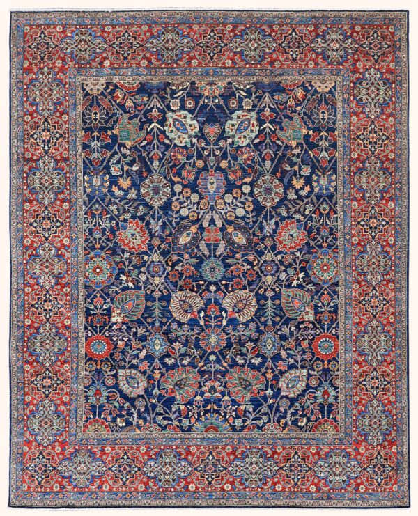 Afghan all-over Tabriz rug knotted by hand with hand-carded, hand-spun, vegetable-dyed wool.