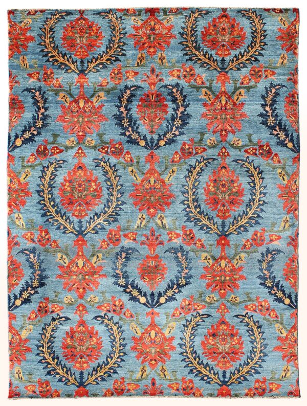 Afghan hand-knotted Modern rug woven with hand-carded, hand-spun, vegetable-dyed wool.