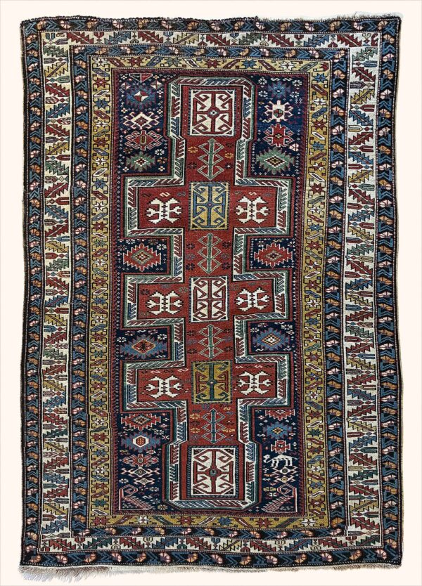 Antique Caucasian Shirvan Konaghend rug knotted by hand with hand-carded, hand-spun, vegetable-dyed wool.