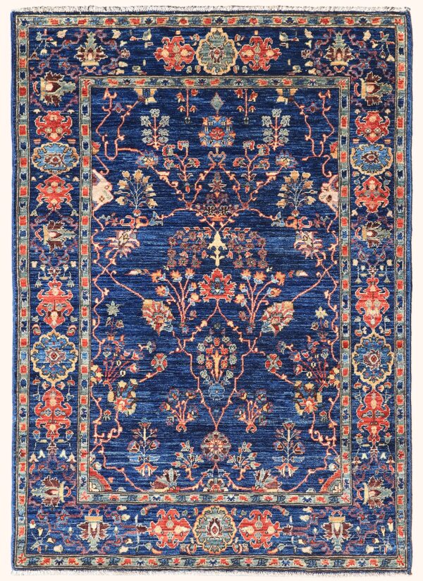 Afghan Mahal rug hand-knotted with hand-carded, hand-spun, vegetable-dyed wool.