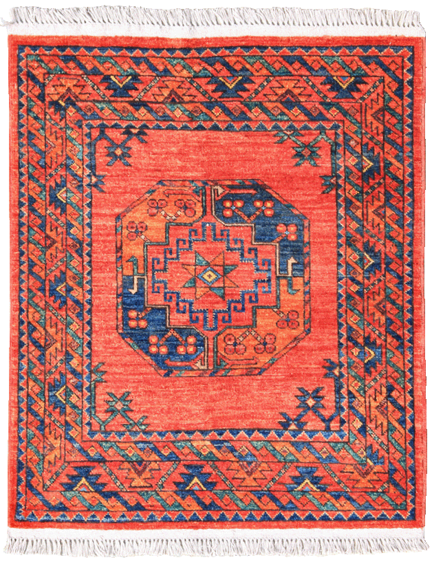 Afghan Turkoman Ersari Gul-i-Gul rug hand-knotted with hand-carded, hand-spun, vegetable-dyed wool.